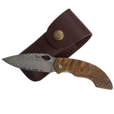 Tungyi Damascus Steel Folding Pocket Knife, 2.9 Blade with Leather Sheath, Small Knife Perfect for Any Occasion, Birthday, Anniversary, Wedding, Gift