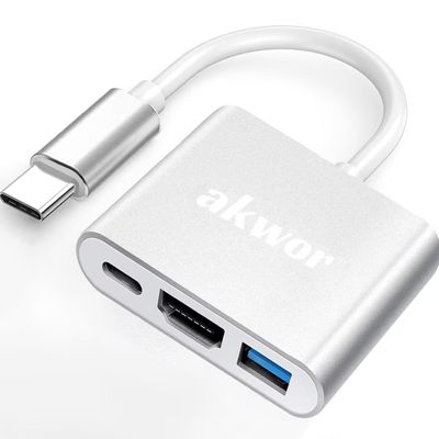 AKWOR 3 in 1 USB C to HDMI Adapter Multiport, 4K Digital AV Adapter USB C Hub with USB 3.0 OTG PD 100W Compatible for Thunderbort 4/3 MacBook, iPad Air/Pro, to HDTV Projector Monitor