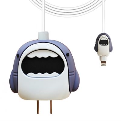 Cute Protective Case Compatible with Apple 20W USB-C Adapter Charger, 3D Cartoon Protective Cover, Protector Sleeve for iPhone Charger (Cute Shark)