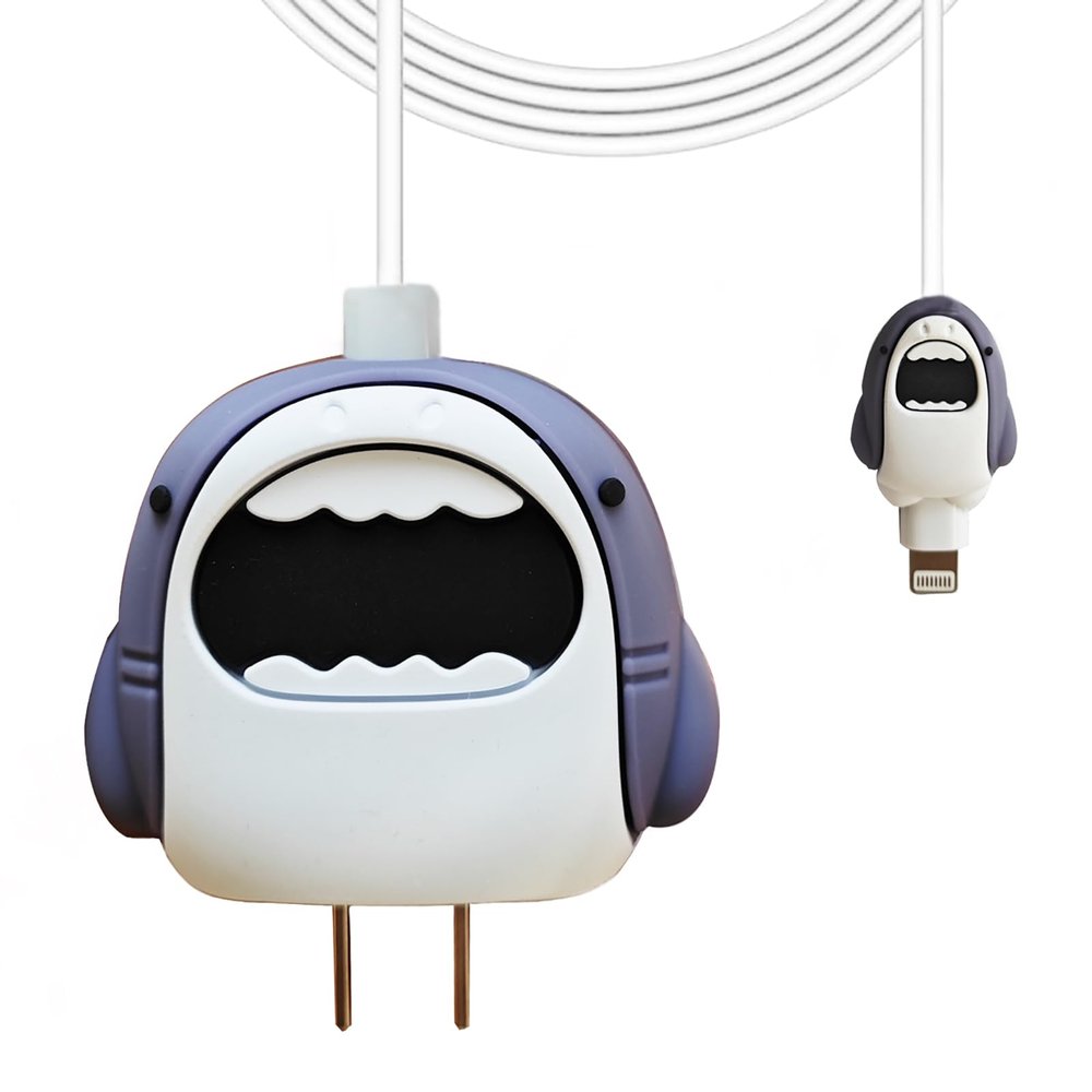 Cute Protective Case Compatible with Apple 20W USB-C Adapter Charger, 3D Cartoon Protective Cover, Protector Sleeve for iPhone Charger (Cute Shark)