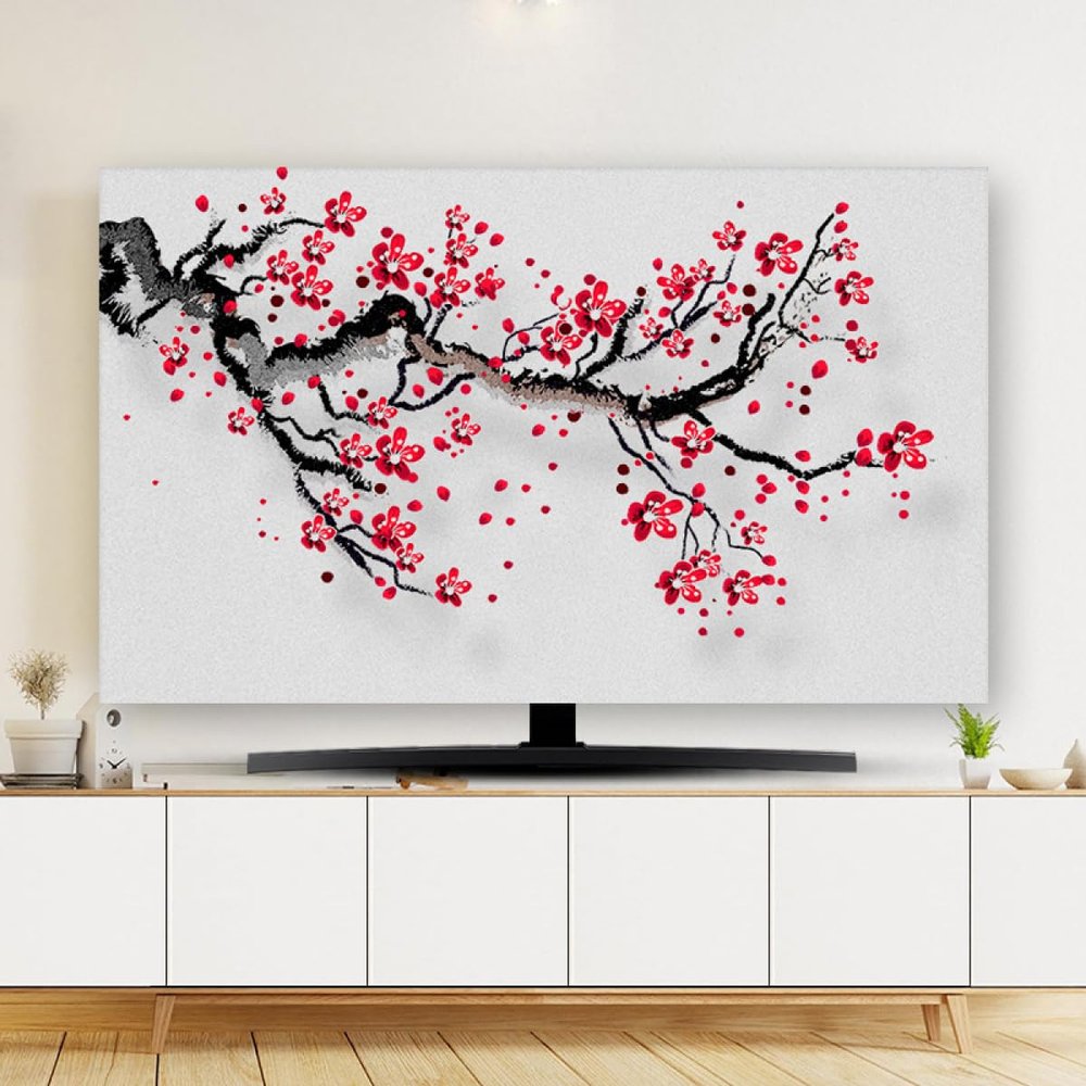 TV Cover TV Dust Cover Cloth Indoor Printing Art Decoration Cover 32-80 Inches Indoor Screen Dustproof Protect Soft LCD,LED Universal Hanging Desktop Curved Monitor Protector Cover for Living Room