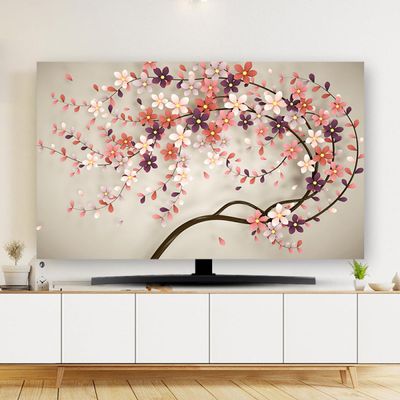 TV Cover TV Dust Cover Cloth Indoor Printing Art Decoration Cover 32-80 Inches Indoor Screen Dustproof Protect Soft LCD,LED Universal Hanging Desktop Curved Monitor Protector Cover for Living Room