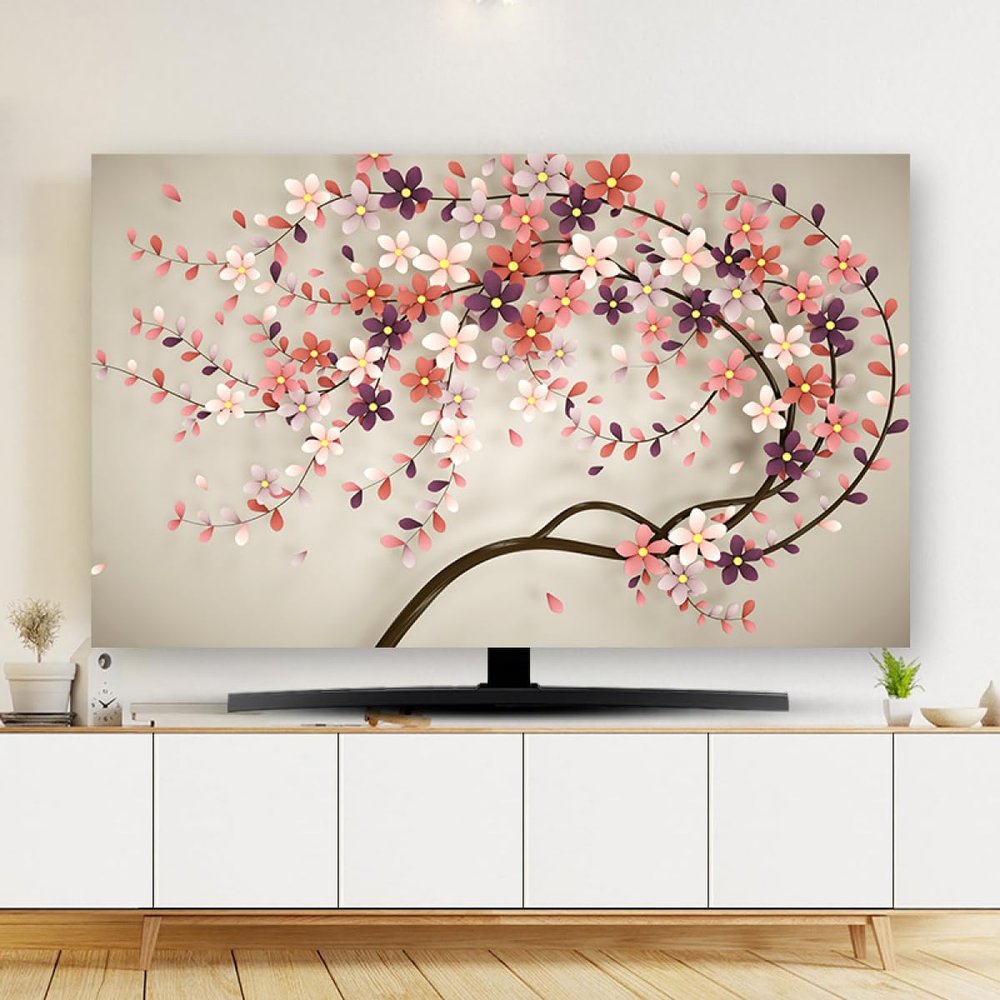 TV Cover TV Dust Cover Cloth Indoor Printing Art Decoration Cover 32-80 Inches Indoor Screen Dustproof Protect Soft LCD,LED Universal Hanging Desktop Curved Monitor Protector Cover for Living Room