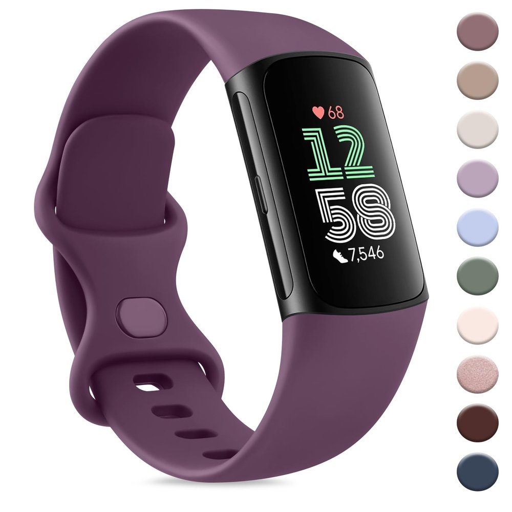 AK Sport Band Compatible with Fitbit Charge 6 Bands/Fitbit Charge 5 Bands Women Men, Classic Soft Replacement Straps Wristbands for Fitbit Charge 6/5 Advanced Fitness & Health Tracker (Purple,Large)