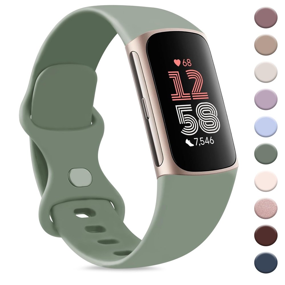 AK Sport Band Compatible with Fitbit Charge 6 Bands / Fitbit Charge 5 Bands Women Men, Classic Soft Replacement Straps Wristbands for Fitbit Charge 6 / 5 Advanced Fitness & Health Tracker (Avocado Green,Small)