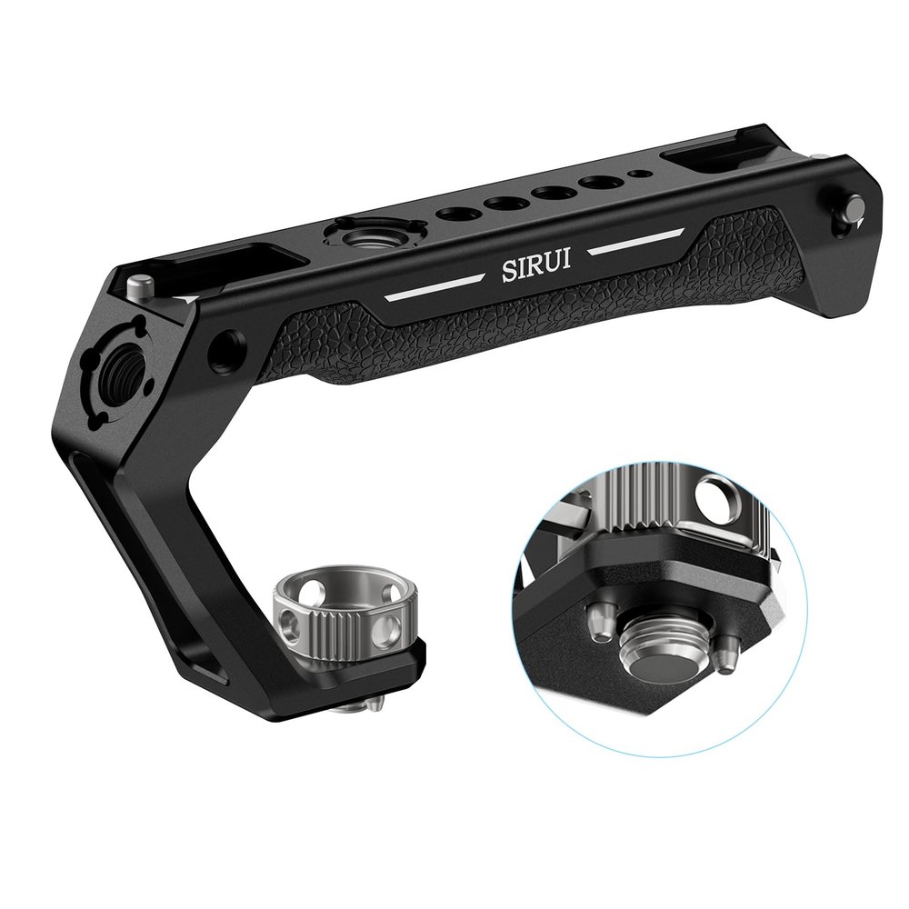 SIRUI Top Handle with 3/8"-16 Locating Pins Mount for ARRI, Camera Cage Silicone Top Handgrip with Cold Shoe with Safety Pins, 1/4" and 3/8" Threads for Microphone, LED Light, Monitor, SC-THA