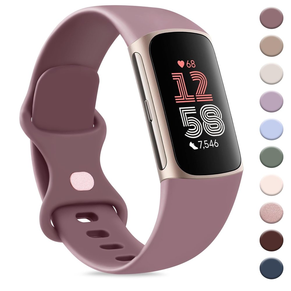 AK Sport Band Compatible with Fitbit Charge 6 Bands / Fitbit Charge 5 Bands Women Men, Classic Soft Replacement Straps Wristbands for Fitbit Charge 6 / 5 Advanced Fitness & Health Tracker (Smoke