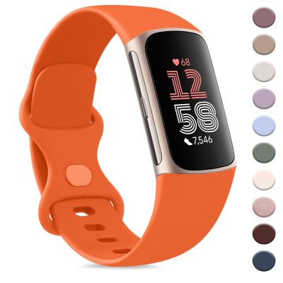 AK Sport Band Compatible with Fitbit Charge 6 Bands/Fitbit Charge 5 Bands Women Men, Classic Soft Replacement Straps Wristbands for Fitbit Charge 6/5 Advanced Fitness & Health Tracker (Orange,Small)