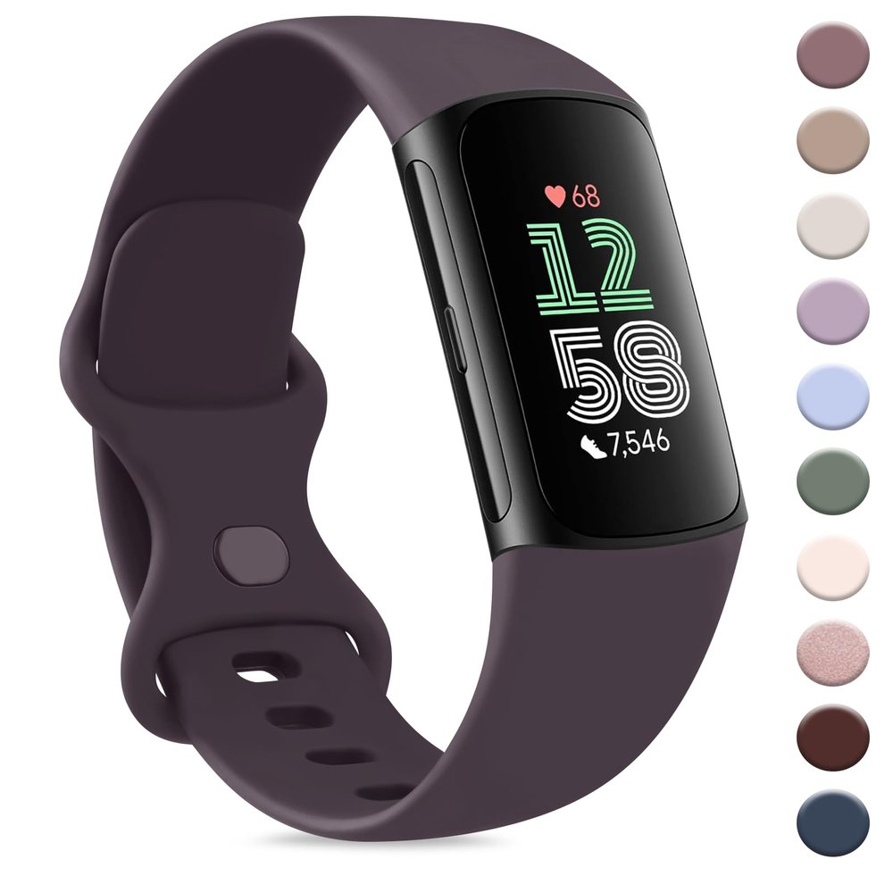 AK Sport Band Compatible with Fitbit Charge 6 Bands / Fitbit Charge 5 Bands Women Men, Classic Soft Replacement Straps Wristbands for Fitbit Charge 6 / 5 Advanced Fitness & Health Tracker (Dark