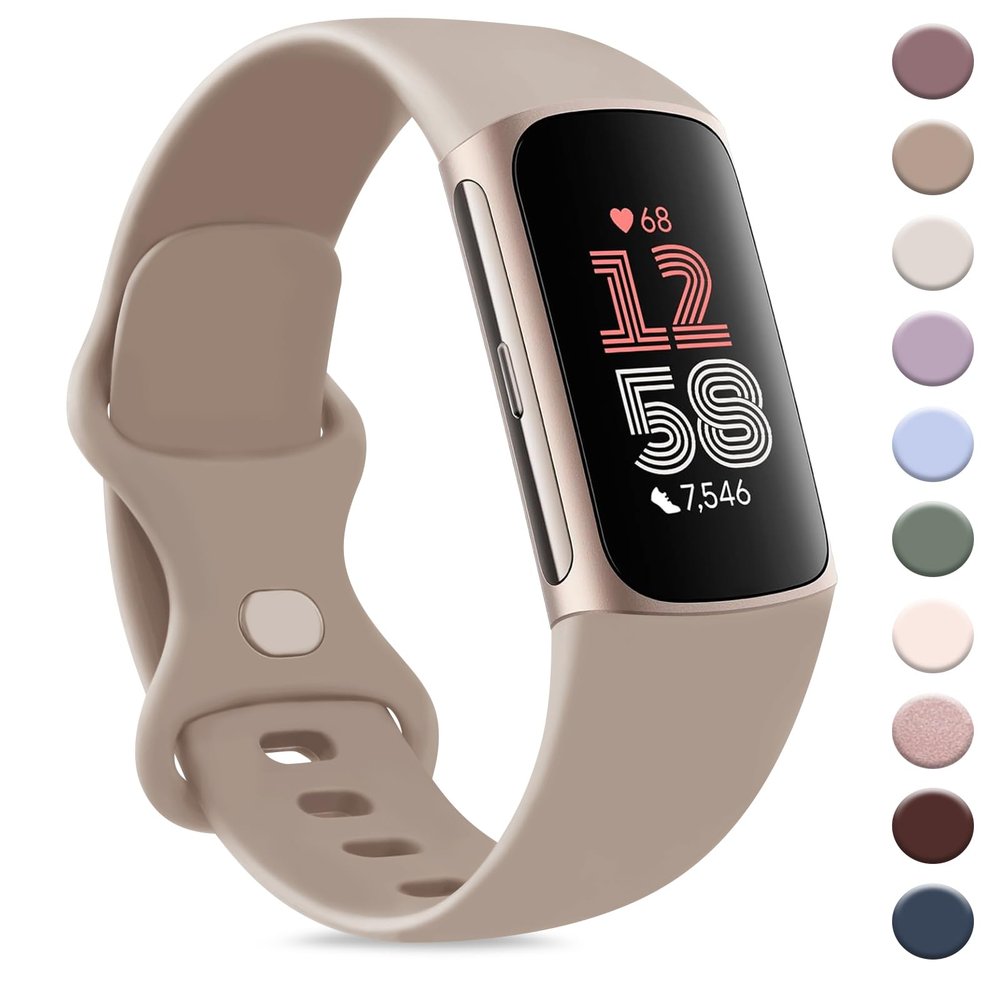 AK Sport Band Compatible with Fitbit Charge 6 Bands / Fitbit Charge 5 Bands Women Men, Classic Soft Replacement Straps Wristbands for Fitbit Charge 6 / 5 Advanced Fitness & Health Tracker (Milk