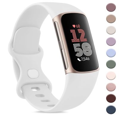 AK Sport Band Compatible with Fitbit Charge 6 Bands/Fitbit Charge 5 Bands Women Men, Classic Soft Replacement Straps Wristbands for Fitbit Charge 6/5 Advanced Fitness & Health Tracker (White,Large)