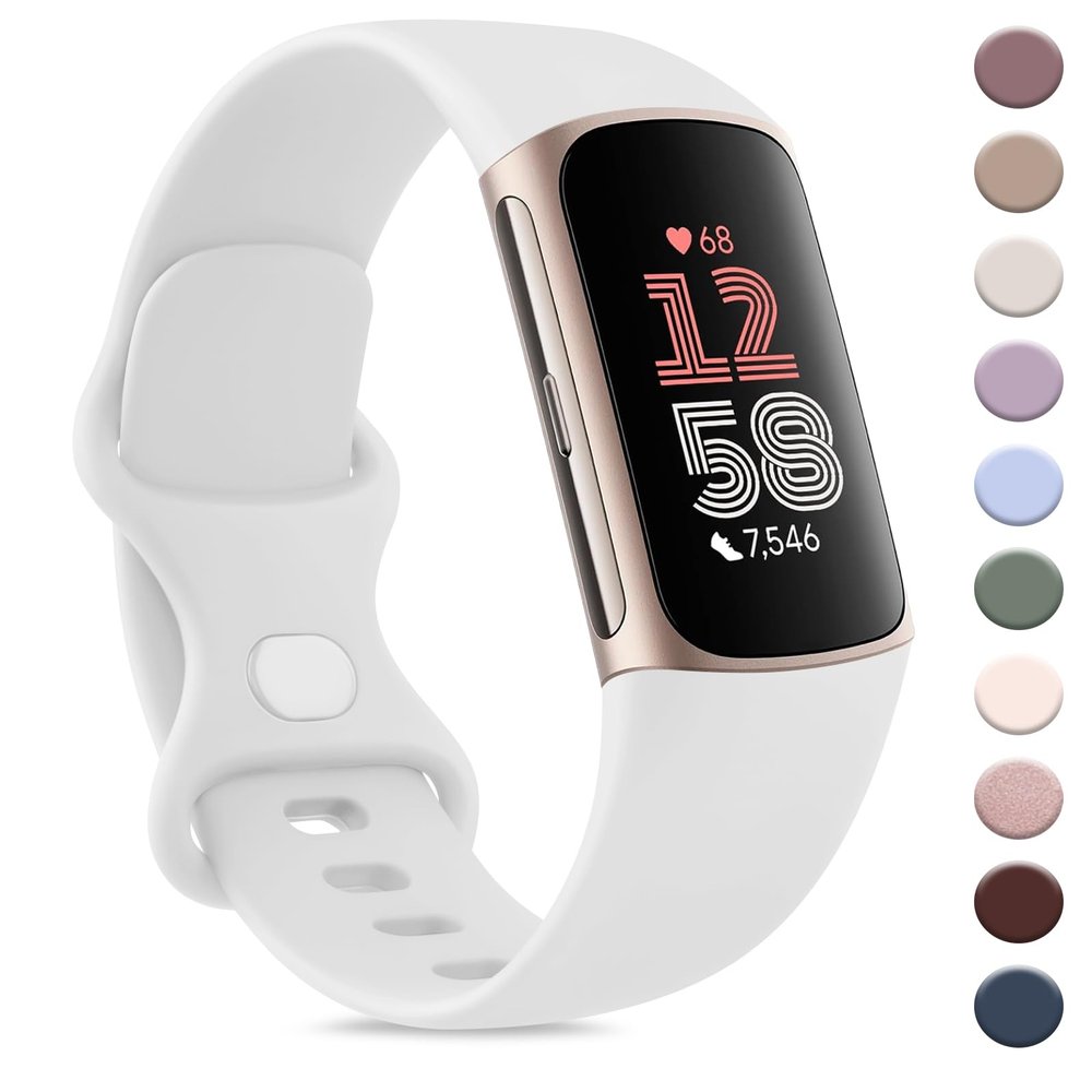 AK Sport Band Compatible with Fitbit Charge 6 Bands/Fitbit Charge 5 Bands Women Men, Classic Soft Replacement Straps Wristbands for Fitbit Charge 6/5 Advanced Fitness & Health Tracker (White,Large)