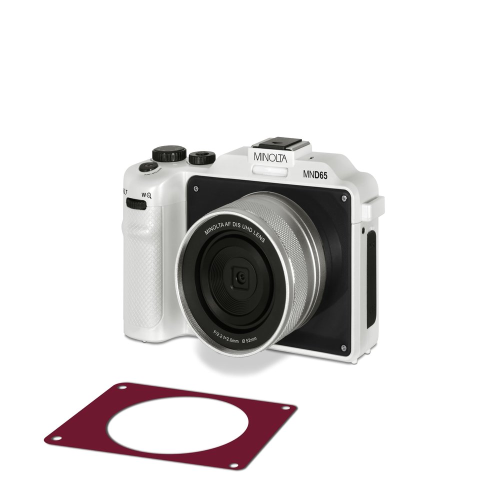 Minolta Digital Camera  56MP Photos, 4K 60FPS Video, Dual-Lens Selfie Design, 18X Zoom, Wi-Fi, RAW/JPEG Capture, 3 LCD, Replaceable Faceplates (Black & Red), Compact Travel Camera (White)