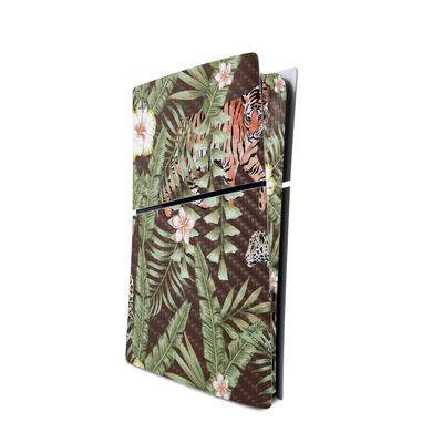 MightySkins Carbon Fiber Skin for PS5 Playstation 5 Slim Digital Edition Console Only - Tiger Jungle Protective, Durable Textured Carbon Fiber Finish Easy to Apply Made in The USA