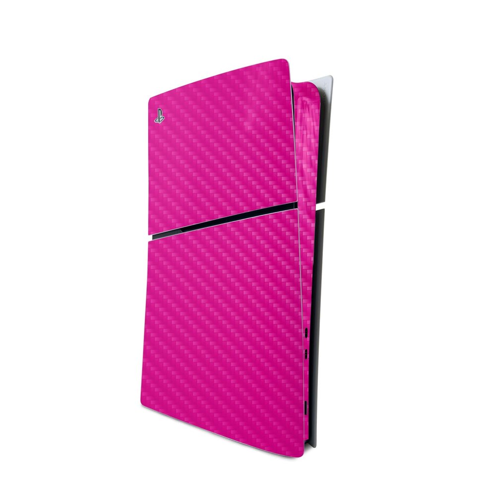 MightySkins Carbon Fiber Skin for PS5 PlayStation 5 Slim Digital Edition Console Only - Solid Hot Pink Protective Durable Textured Carbon Fiber Finish Easy to Apply Made in The USA