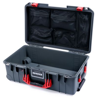 ColorCase Pelican Air 1535 Carry-on Case Graphite - Medium Size Waterproof Case with Mesh Lid Organizer Only - Red Handles & Latches