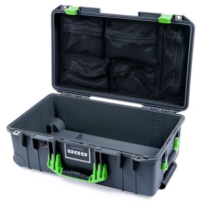 ColorCase Pelican Air 1535 Carry-on Case Graphite - Medium Size Waterproof Case with Mesh Lid Organizer Only - Lime Green Handles & Latches