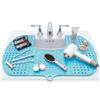 Sink Topper Bathroom Counter Cover & Storage Saver, Foldable Silicone Mat for Hot Tools, Hair Styling & Makeup, Beauty Brush Cleaning Mat, RV Camper Sink Cover & for Small Spaces (Large Pacific Blue) view 1