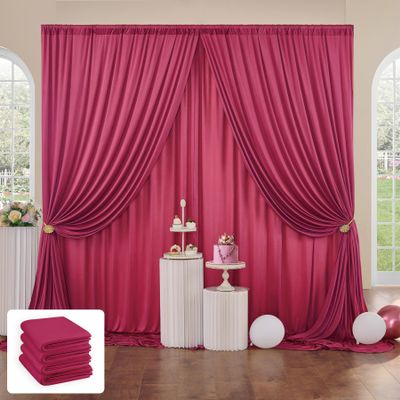10ftx20ft Burgundy Wrinkle-Free Backdrop Curtain Drapes, 4 Panels 5ftx10ft Thick Burgundy Polyester Background Curtains Backdrop Decorations for Party