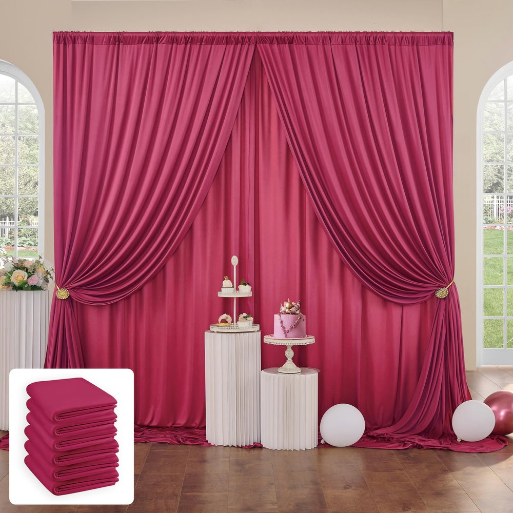 10ftx30ft Burgundy Wrinkle-Free Backdrop Curtain Drapes, 6 Panels 5ftx10ft Thick Burgundy Polyester Background Curtains Backdrop Decorations for Party