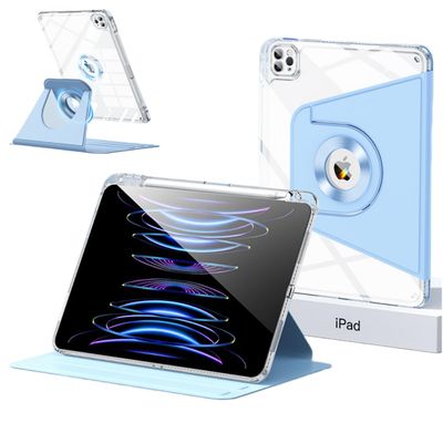 Case for iPad 9th/ 8th/ 7th Generation 360 Rotating, Slim Clear Magnetic Detachable Protective Stand Cover with Pencil Holder for iPad 10.2 inch 2021/2020/2019, Blue