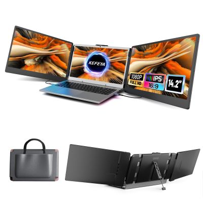 KEFEYA Laptop Screen Extender, 14.2" Portable Triple Monitor for Laptop with Full HD IPS Display, Monitor Extender Compatible with Mac, Windows, Chrome, Fits 13-17 Inch Laptops