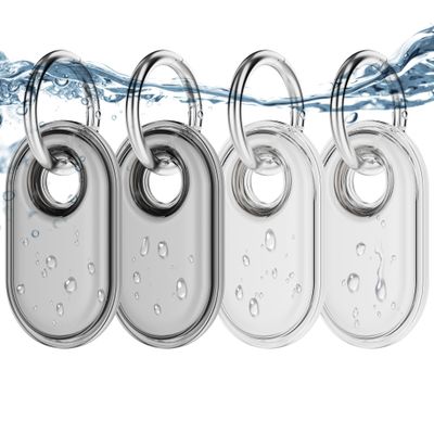 4-Pack for Samsung Smart tag 2 Case with Key Ring,Full-Body IPX8 Waterproof TPU Cover for Galaxy SmartTag2,Anti-Scratch Protective Holder for Backpacks/Car/Keys/Luggage/Pets(Black/Clear)
