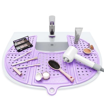Sink Topper Bathroom Sink Cover for Counter Space & Storage Saver | RV Must Haves | Silicone Foldable Beauty Makeup Brush Cleaning Mat | Hot Tools Organizer | RV Sink Cover | Standard, Iris Lavender