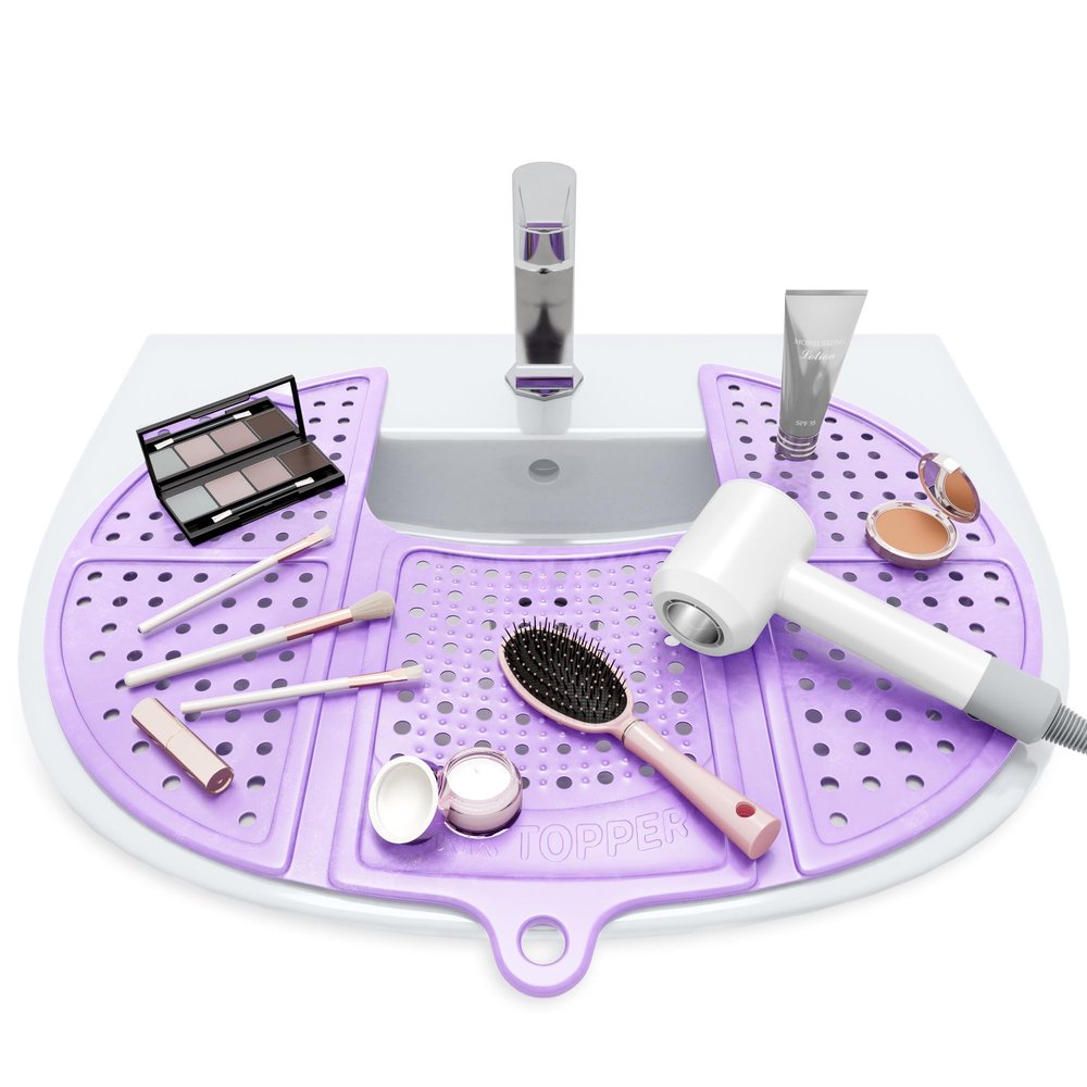 Sink Topper Bathroom Sink Cover for Counter Space & Storage Saver | RV Must Haves | Silicone Foldable Beauty Makeup Brush Cleaning Mat | Hot Tools Organizer | RV Sink Cover | Standard, Iris Lavender