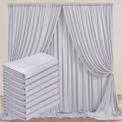 10ftx40ft Silver Wrinkle-Free Backdrop Curtain Drapes, 8 Panels 5ftx10ft Thick Silver Polyester Background Curtains Backdrop Decorations for Party