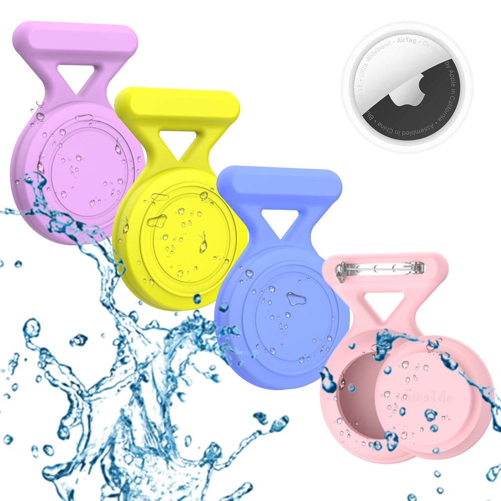 FGERWZ Hidden Airtag Holder for Kids - 4 Pack Apple Air Tag Holder Case Waterproof Soft Silicone, Safety Pin GPS Tracker Hidden Inside Kids Elderly Clothes, Backpack, Shoe or Luggage
