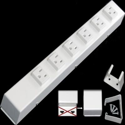 16 Hardwired Power Strip (NO Power Cord), 6 Vertical Tamper Resistant Outlets (NEMA 5-15R - NOT 20Amp), NO Ears (Without mounting tabs on Both Ends), White