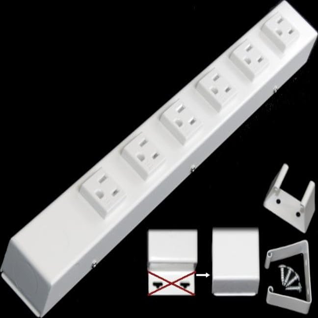 16 Hardwired Power Strip (NO Power Cord), 6 Vertical Tamper Resistant Outlets (NEMA 5-15R - NOT 20Amp), NO Ears (Without mounting tabs on Both Ends), White