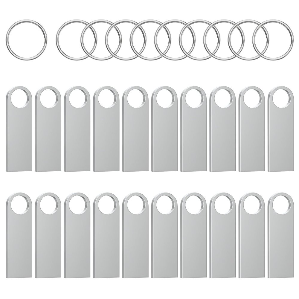 ABLAZE 4GB Flash Drive 20 Pack, Metal USB 2.0 Thumb Drives with Keychains USB Sticks Pendrives (Sliver)