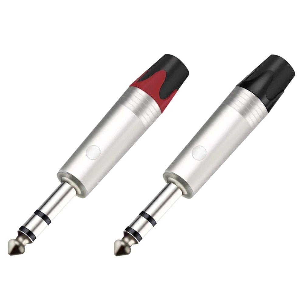 100Pcs/lot Mono/Stereo 6.35mm Male Plug Wire Connector Microphone MIC 6.3MM Plug Audio Connector (Color : 50xBlack 50xRed-04)