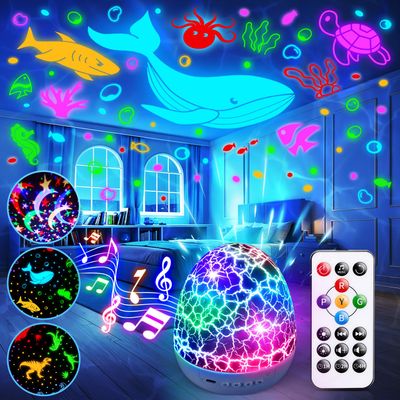 Staryou Toddler Toys Night Light Projector Easter Eggs Sensory Toys for Kids with Autism Toys for Boys 3-10 | 15 White Noise 3D Films 31Colors Remote Control Night Light for Kids, Baby Gifts