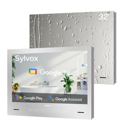 SYLVOX 32 inch Bathroom TV, 1080P Mirror Television with Google OS NTSC & ATSC Tuner WiFi Bluetooth Voice Remote, IP66 Waterproof Magic TV for Bathroom Bathtub Hotel Shower Spa (Embedded)
