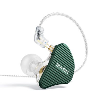 BASN Mix-PD in Ear Monitor,1Planar Driver + 1Dynamic Driver HiFi IEM Earphones with CNC Crafted Metal Cover, Wired 0.78mm 2-Pin Silver Plated Detachable Cable for Musicians (Green)