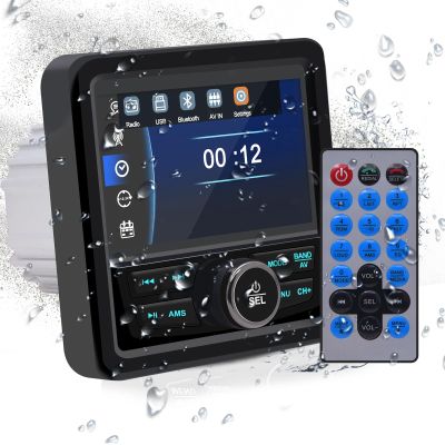 Geloo Boat Radio Marine Stereo Receiver-Waterproof Digital Media MP5 Player with 4.1" LCD Display For Watching Video, Wireless Connection, AM/FM Tuner, AUX USB Preset EQ Subwoofer, Multi-Color Buttons