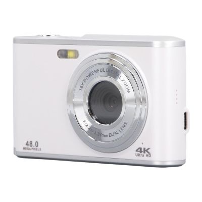 ciciglow Digital Camera 4K, Ultra HD Mini Camera 44MP 2.4 Inch Screen Rechargeable, Compact Camera with 16X Digital Zoom Vlogging Camera for Kids,Adult,Beginners (White)