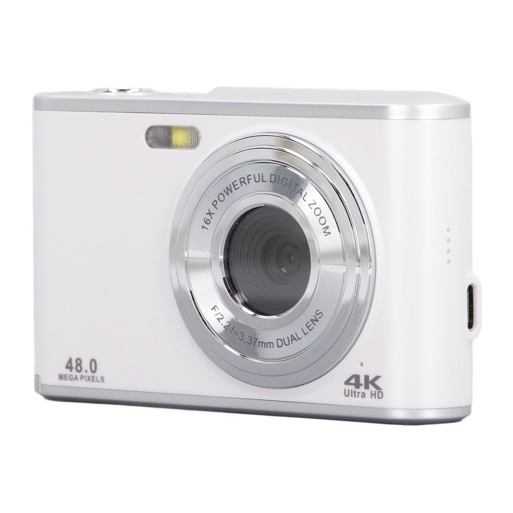 ciciglow Digital Camera 4K, Ultra HD Mini Camera 44MP 2.4 Inch Screen Rechargeable, Compact Camera with 16X Digital Zoom Vlogging Camera for Kids,Adult,Beginners (White)