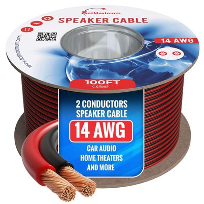 Cables Direct Online Speaker Cable 100FT 14AWG 2 Conductors (14/2) CL3 Rated CCA (Copper Clad Aluminum) Black and Red Jacket Compatible with Low Voltage LED Wire, Car Audio, Home Theater