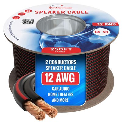 Cables Direct Online Speaker Cable 250FT 12AWG 2 Conductors (12/2) CL3 Rated CCA (Copper Clad Aluminum) Black Jacket Compatible with Low Voltage LED Wire, Car Audio, Home Theater