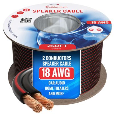 Cables Direct Online Speaker Cable 250FT 18AWG 2 Conductors (18/2) CL3 Rated CCA (Copper Clad Aluminum) Black Jacket Compatible with Low Voltage LED Wire, Car Audio, Home Theater