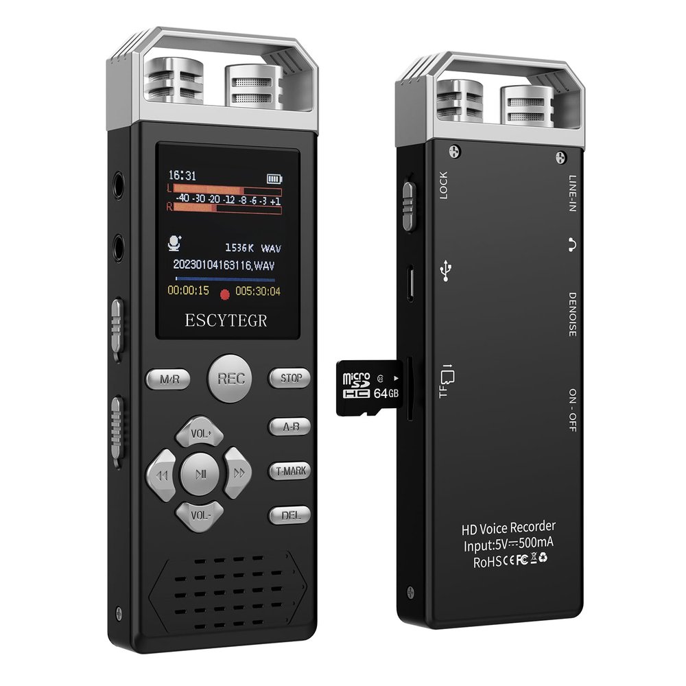 ESCYTEGR 80GB Digital Voice Activated Recorder 1536KBPS Audio Voice Recorder with Playback Recording Device Dictaphone Sound Tape Recorder with Password Protection for Lectures,Meetings