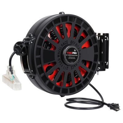 14 Gauge Retractable Extension Cord Reel, 50 FT Heavy Duty Power Cord, 14AWG/3C SJTOW, Lighted Triple Tap, 13AMP, Ceiling/Wall Mount for Garage and Shop, UL Listed
