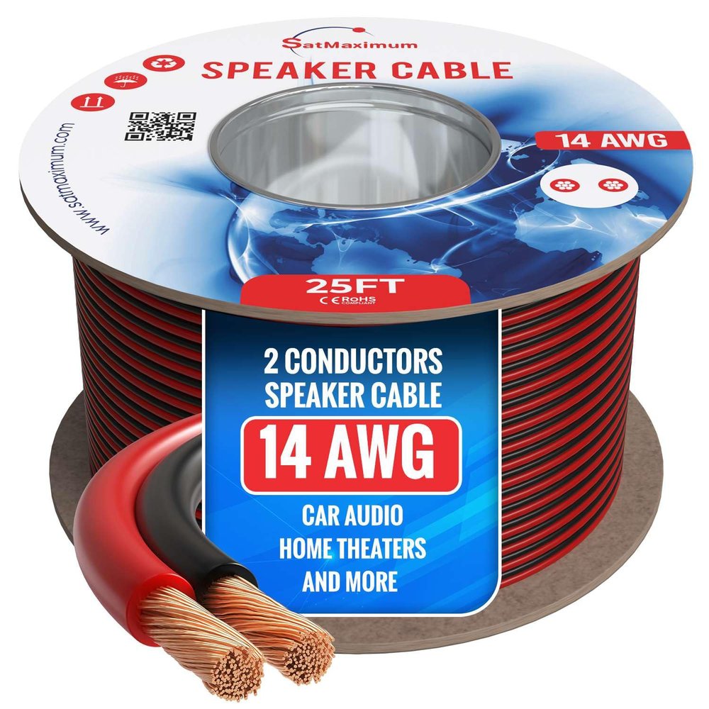 Cables Direct Online Speaker Cable 25FT 14AWG 2 Conductors (14/2) CL3 Rated CCA (Copper Clad Aluminum) Black and Red Jacket Compatible with Low Voltage LED Wire, Car Audio, Home Theater