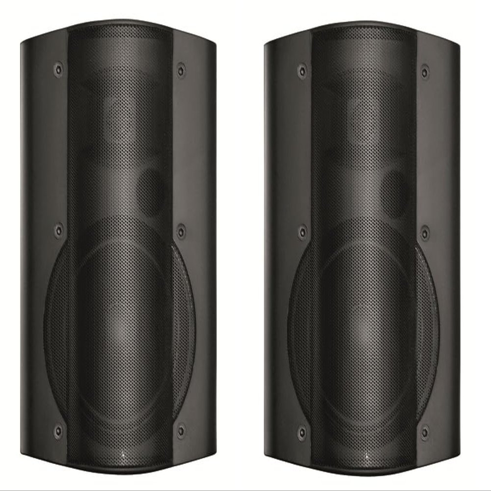 OWI AMP-HD-602-2B Set of (1) Amplified Surface Mount Speaker and (1) Non-Amplified Speaker 6.5 Inches, 40 Watts; Comes with 15Volt DC Level V Power Supply; Black