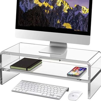 Wymexen Acrylic Monitor Stand - 16/20 inch 2 Tier Riser for iMac, PC, Desktop, Laptop, TV with Storage Shelf, Home Office Desk Organizer