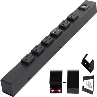16 Hardwired Power Strip (NO Power Cord), 6 Tamper Resistant Outlets (NEMA 5-15R - NOT 20Amp), with Ears (with mounting tabs on Both Ends), USB, Black